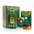 Al Rawdah bakhoor burning on charcoal beside the matching perfume