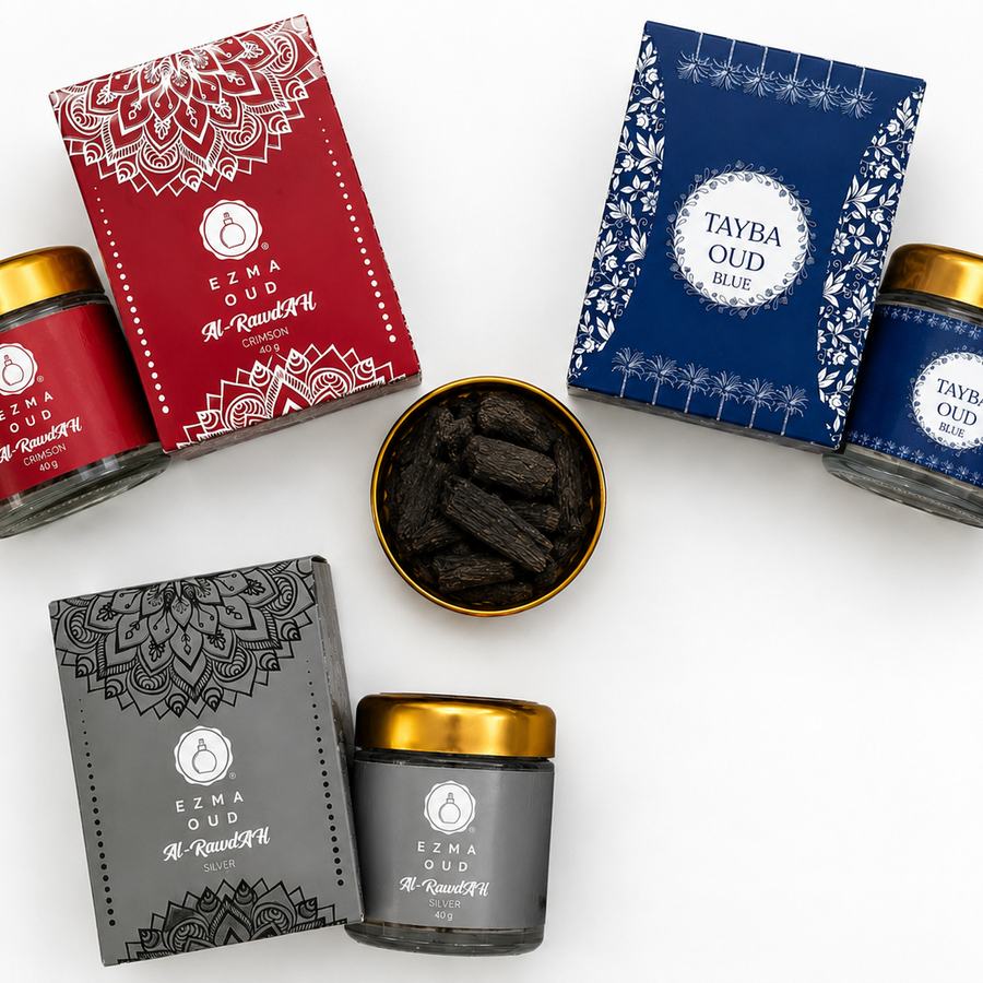 Three EZMA bakhoor jars with free charcoal packets and mini lighter
