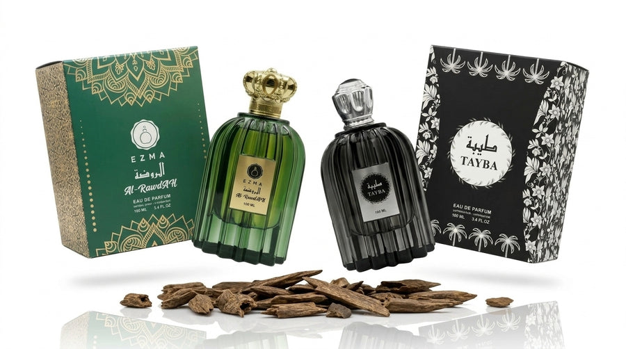 Al Rawdah EDP bottle close-up, oud and Taif rose perfume