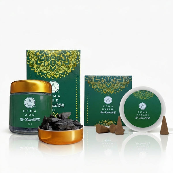 Bakhoor jar and self-igniting cones with charcoal and mini lighter