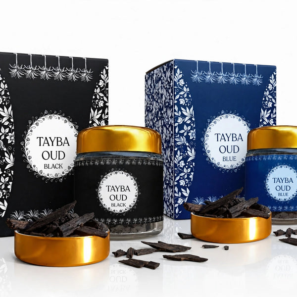 Bakhoor set: Tayba Blue and Tayba Black 35g jars by EZMA OUD