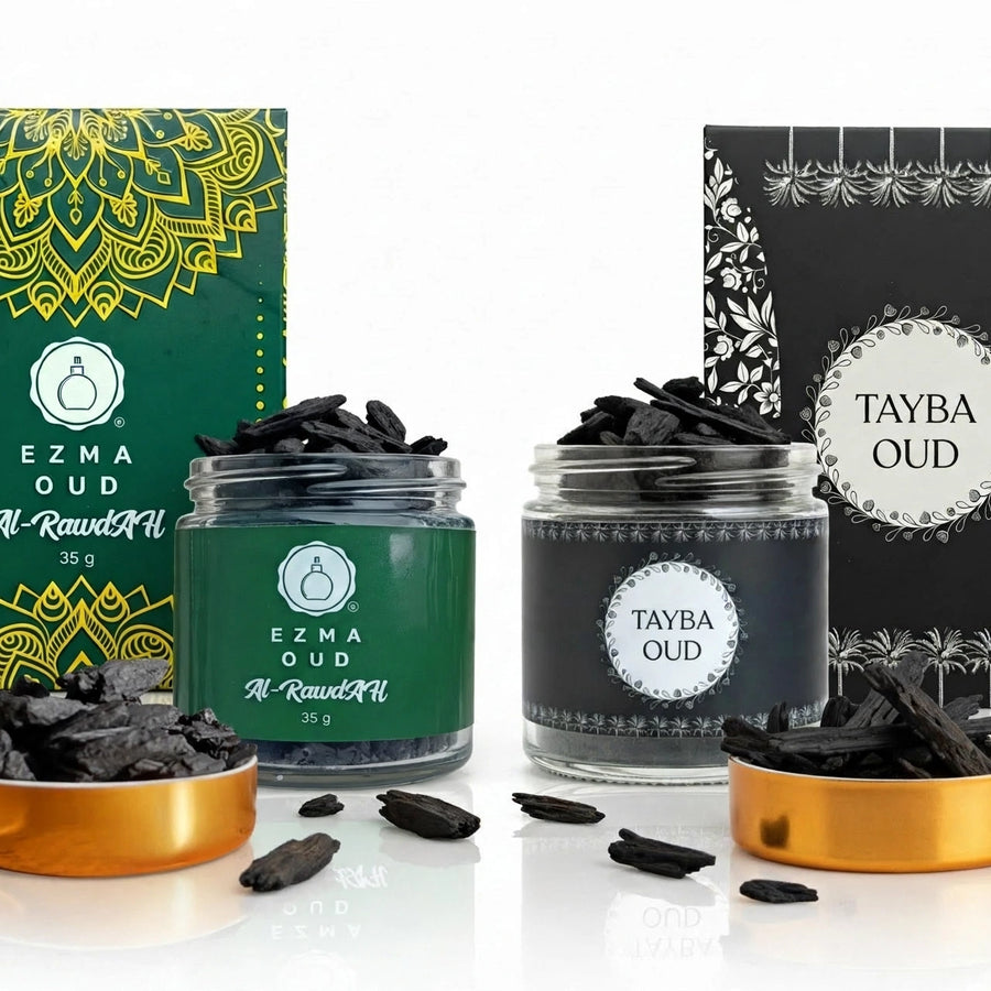 Al Rawdah and Tayba Black bakhoor jars with free charcoal packets and lighter