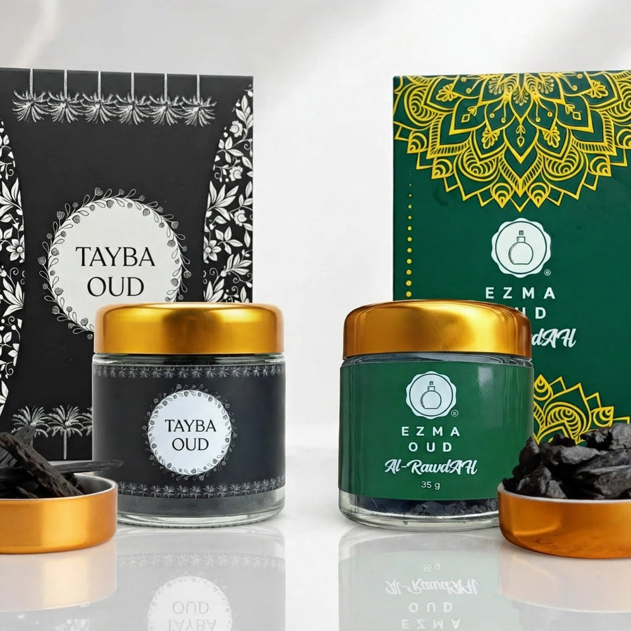 Tayba Black deep oud bakhoor chips close-up from the EZMA Icons Duo set