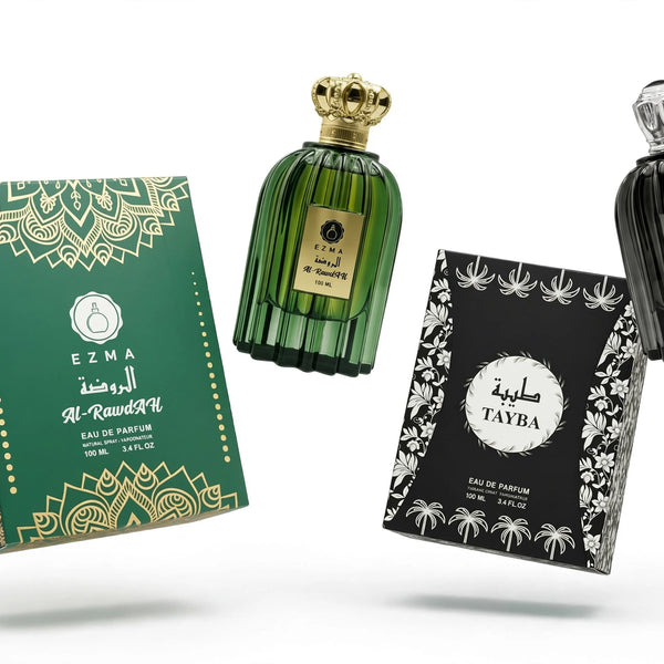 Al Rawdah and Tayba eau de parfum bottles, 100ml each