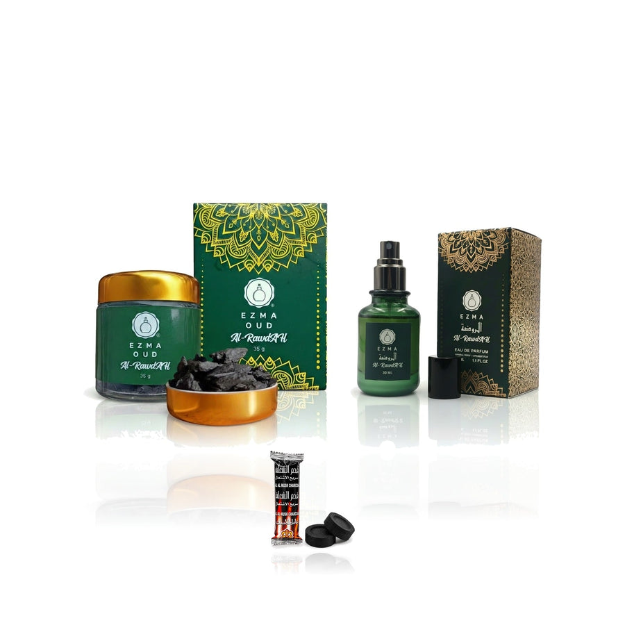 Scent Twin Set - Bakhoor Al Rawdah 35g + Al Rawdah EDP 30ml with free charcoal